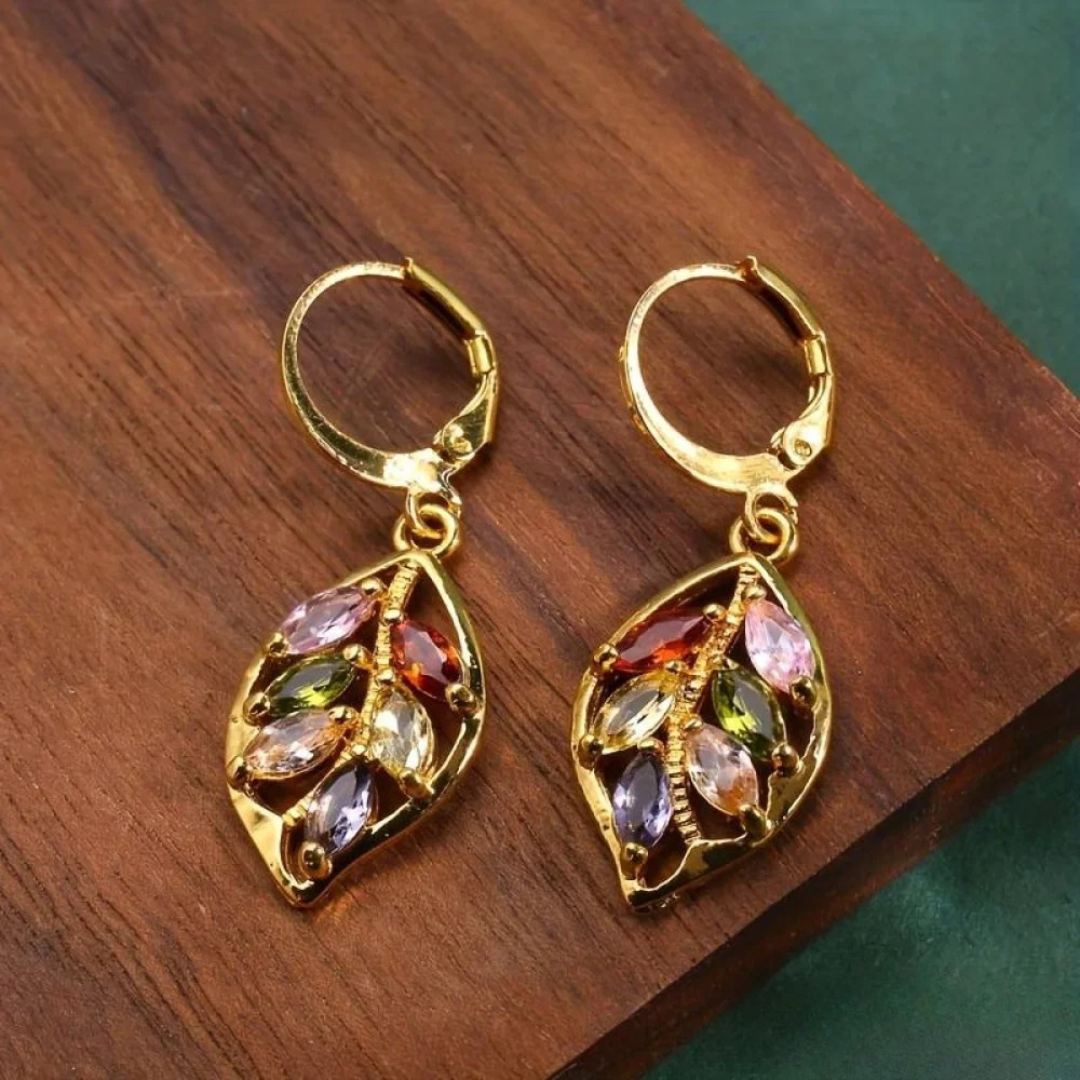 Asunción - Orecchini Vintage in Foglia d'Oro Multicolore