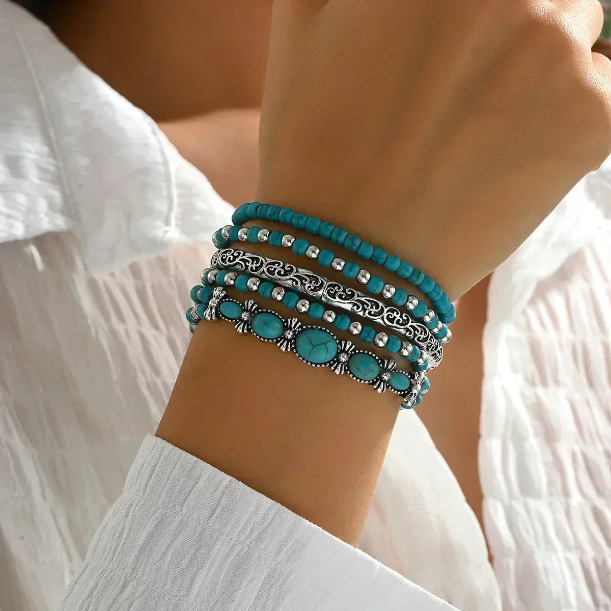 Verónica - Set di Bracciali con Perline Turchesi